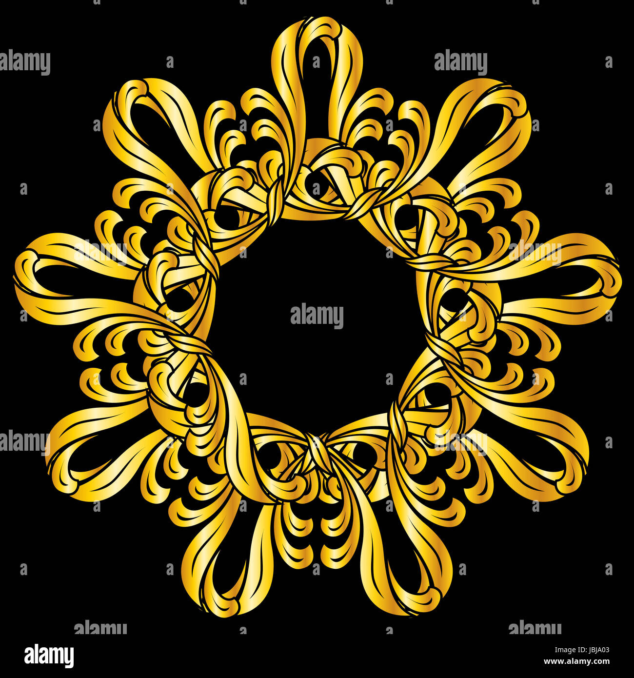 Ornate florid pattern in gold shades on black background Stock Photo ...