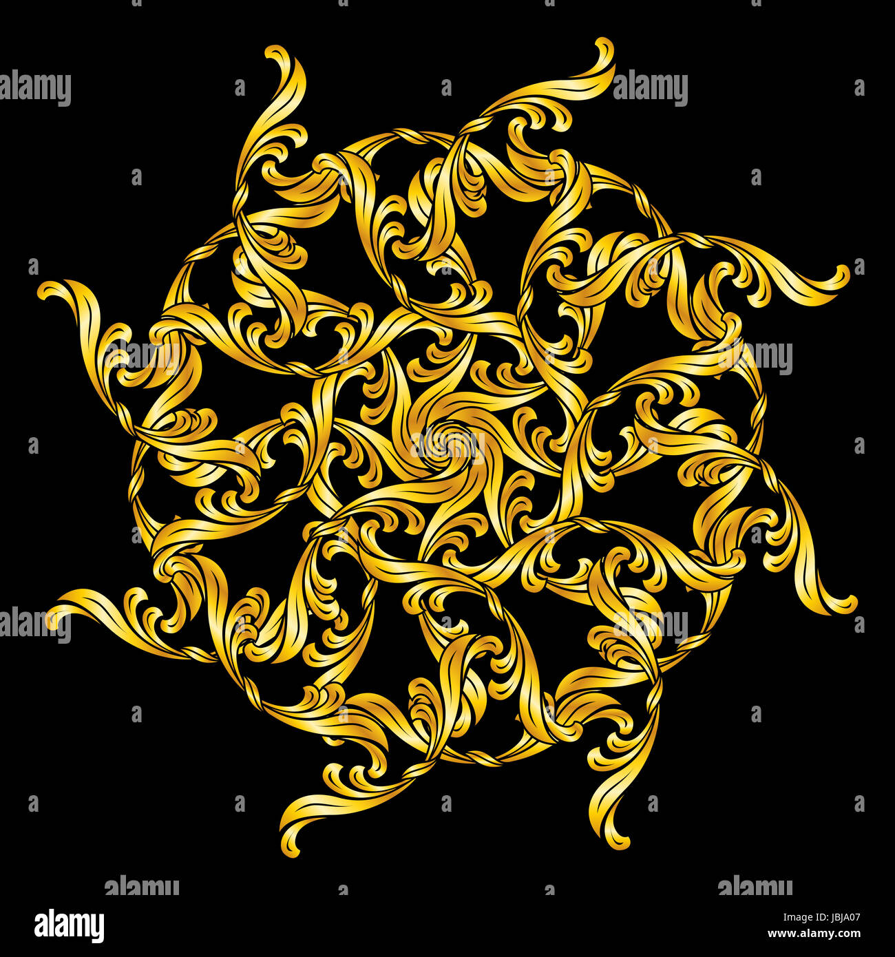 Ornate florid pattern in gold shades. Illustration on black background ...