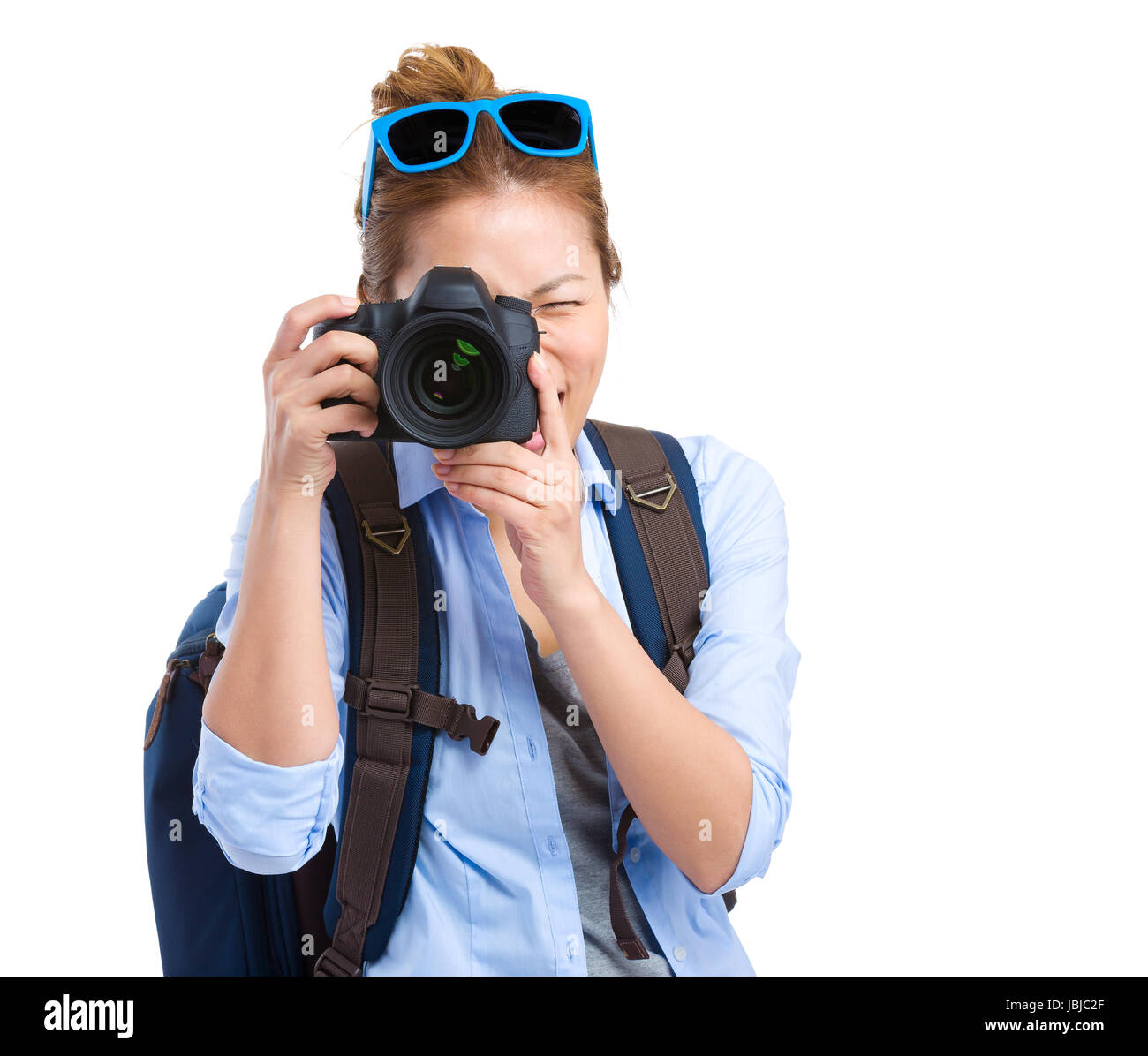 Girl taking picture using digital camera Stock Photo - Alamy
