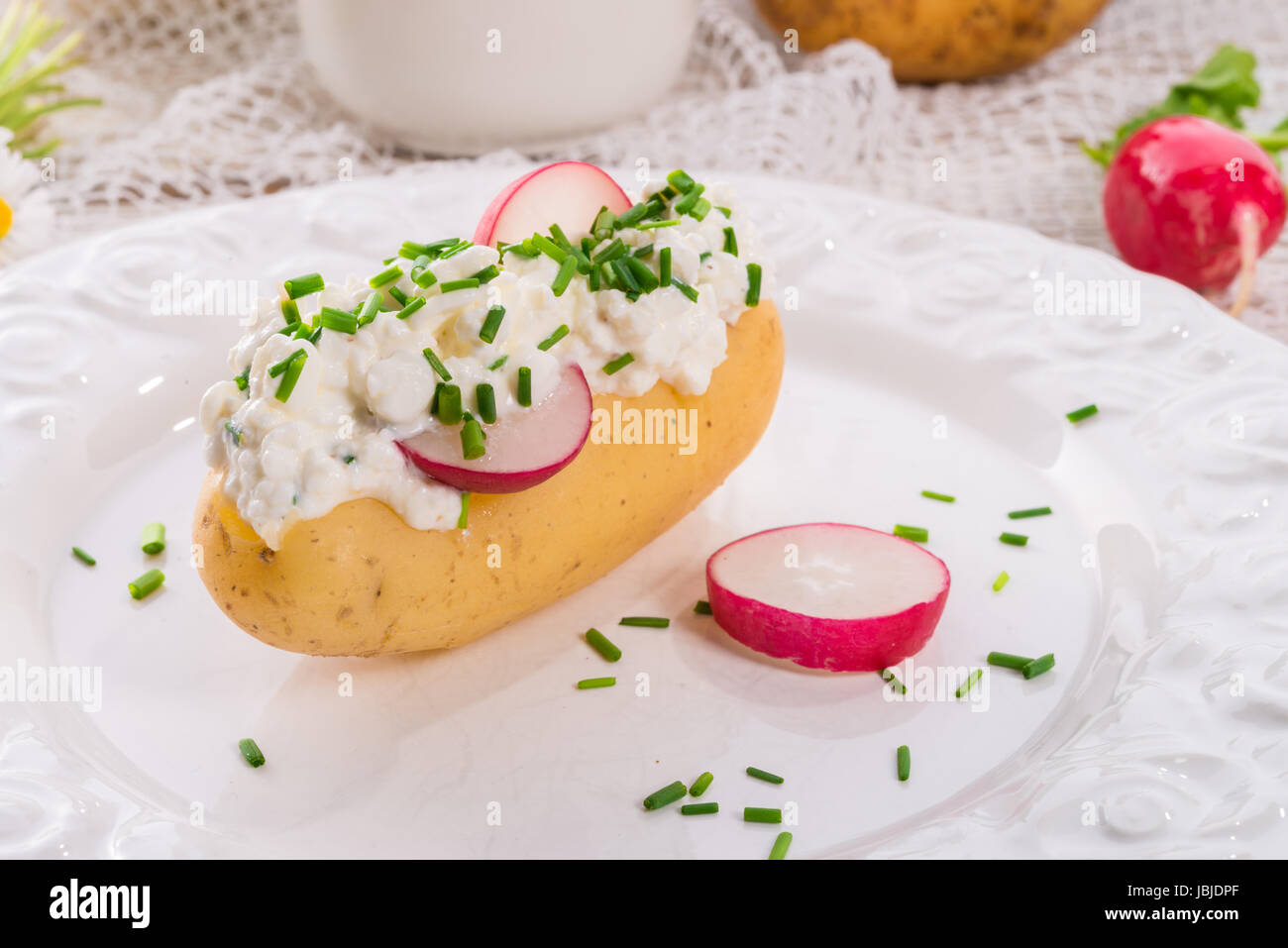 New potatoes with spring curd Stock Photo