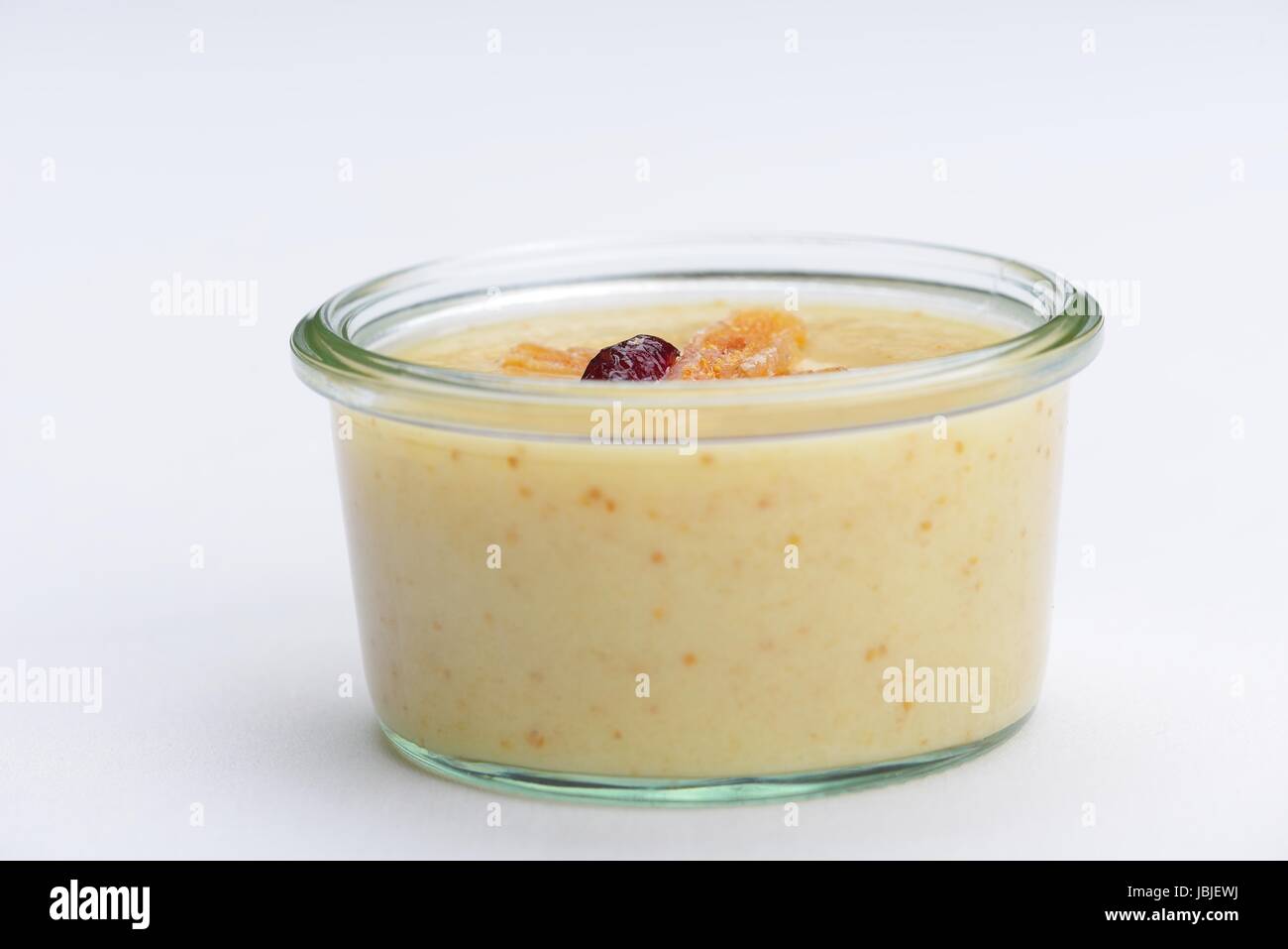 tasty dessert glass cup with fruits and chocolate Stock Photo
