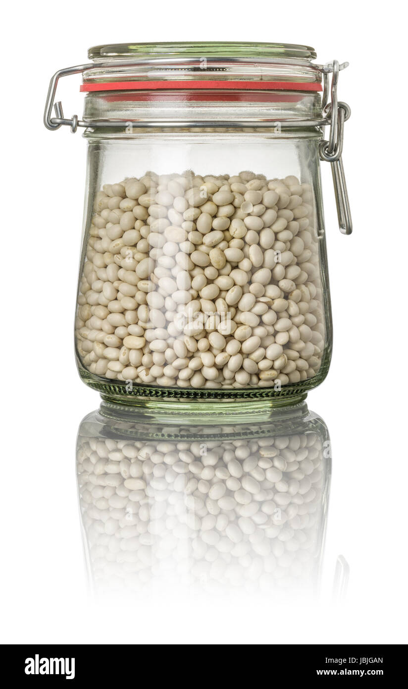 Weiße Bohnen in einem Einmachglas Stock Photo