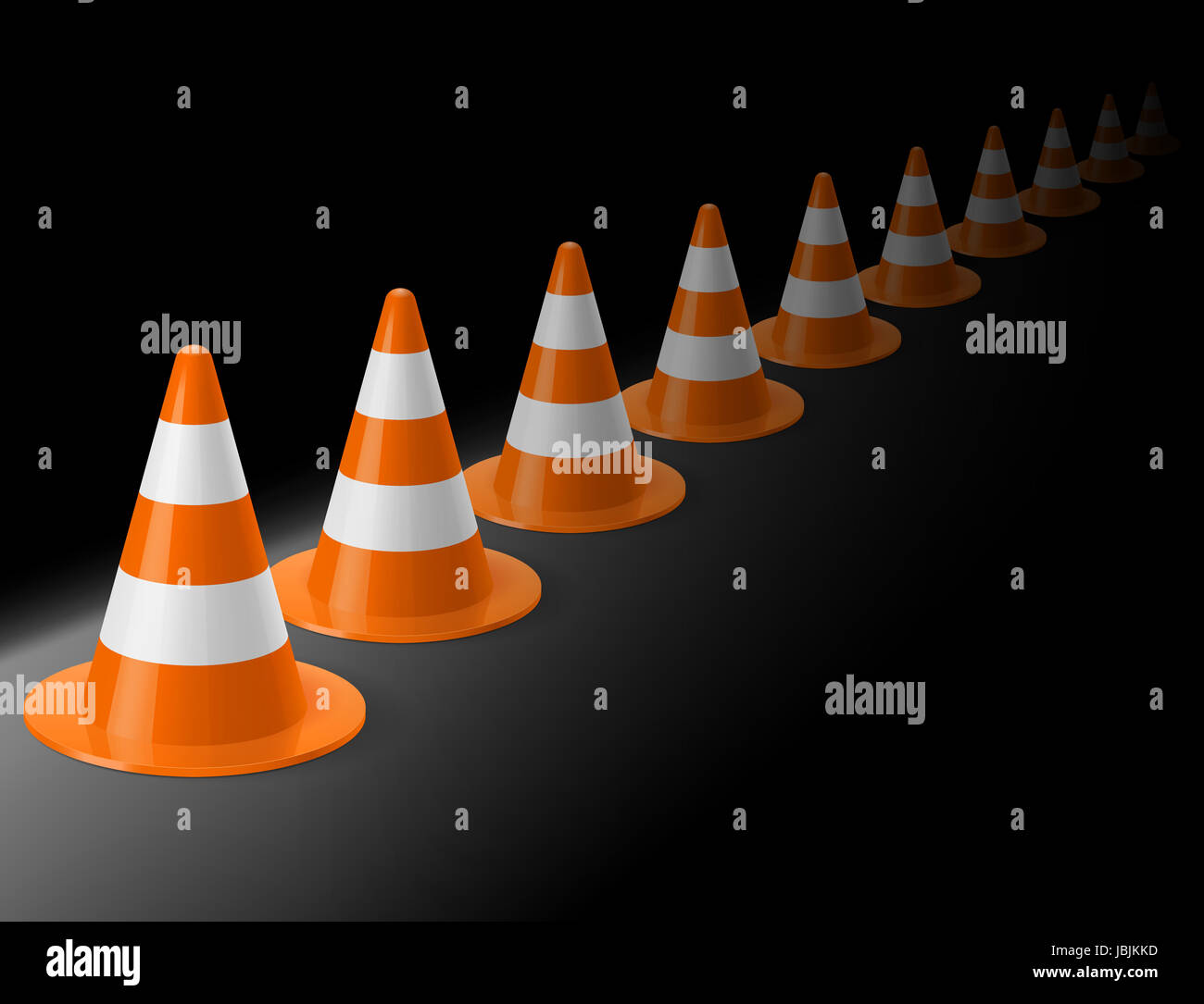 Row Of White And Orange Traffic Cones On Black Background Safety Stock Photo Alamy