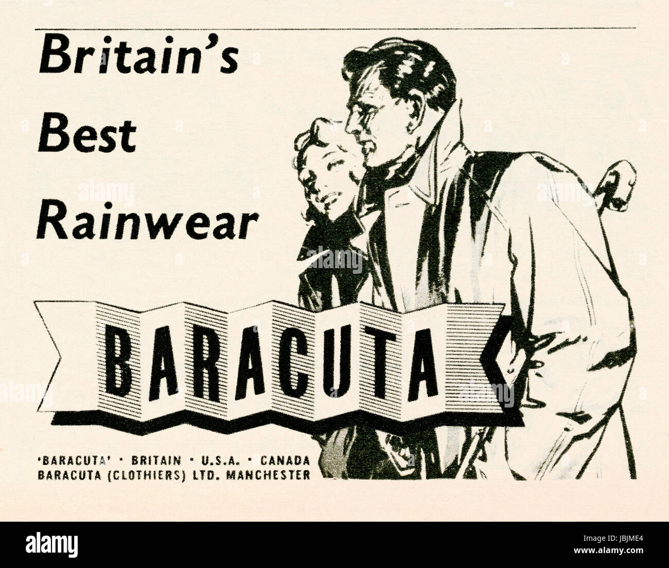 An advert for Baracuta rainwear - it appeared in a magazine published in  the UK in 1948. The Baracuta brand originated in Manchester, England Stock  Photo - Alamy