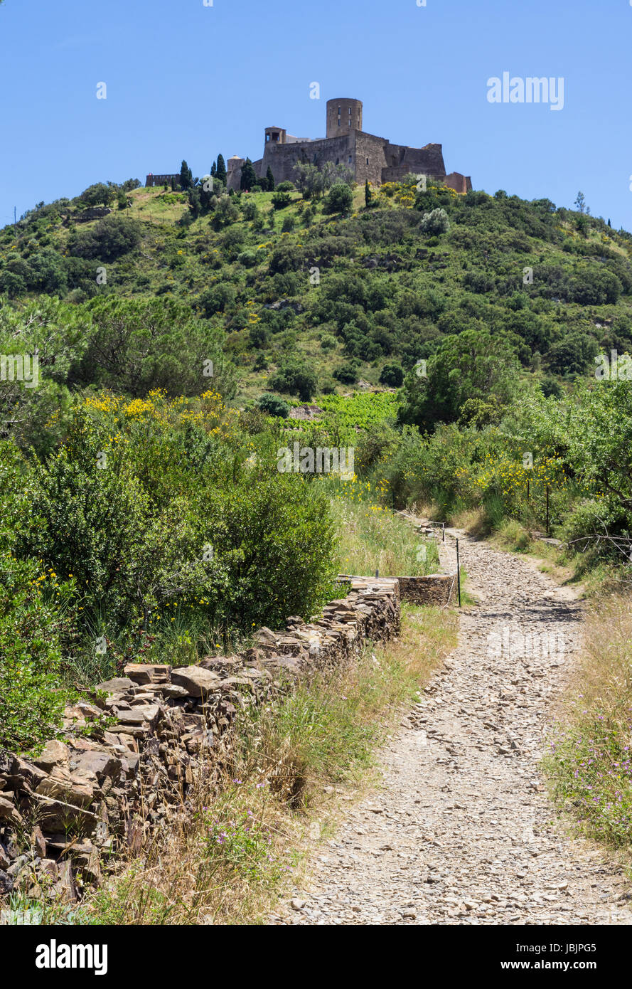 Walking trail up to Fort Saint Elme above Collioure, Côte Vermeille, France Stock Photo