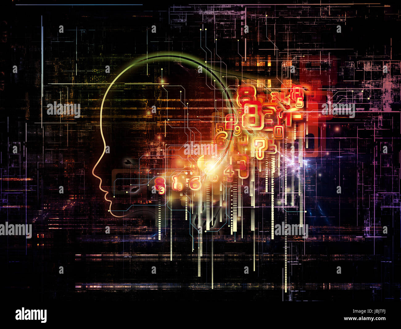 Artificial Intelligence series. Abstract design made of human profile ...
