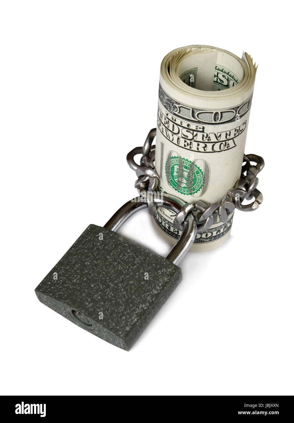Dollars locked a chain on a white background Stock Photo - Alamy