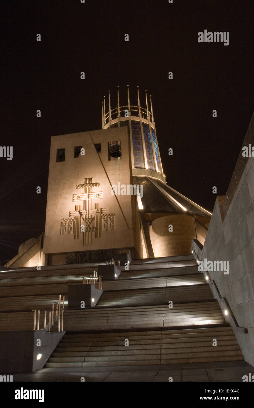 Liverpool Cathedral illuminated at night Stock Photo