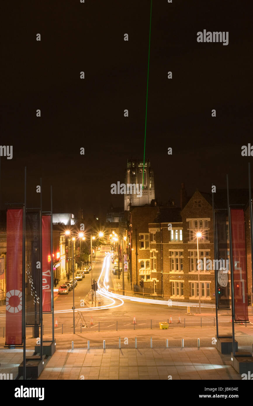 Liverpool Cathedral illuminated at night Stock Photo