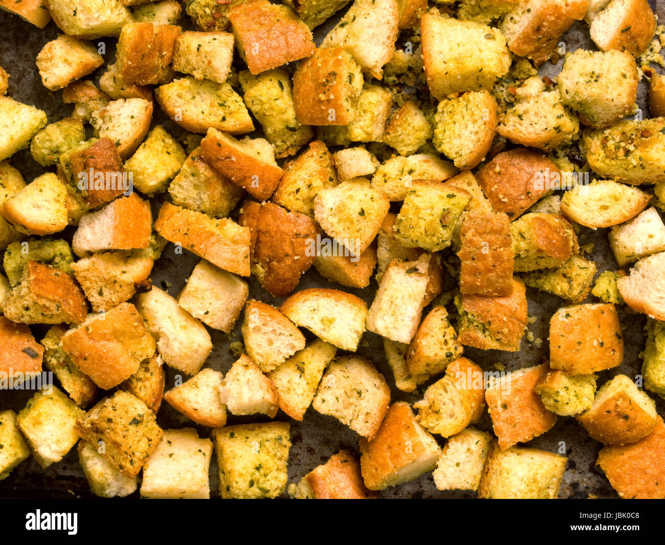 close up of rustic homemade baked croutons Stock Photo