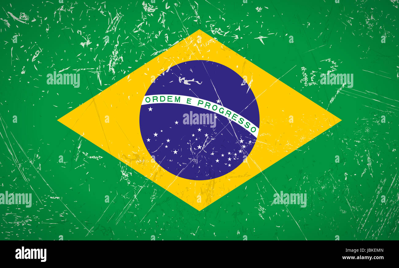 Brasil grunge flag with scratches and stains Stock Photo