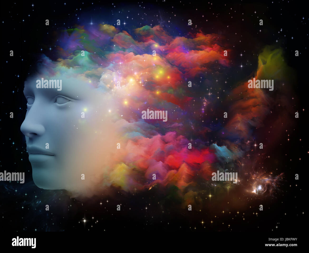 Colorful Mind series. Composition of human head and fractal colors ...