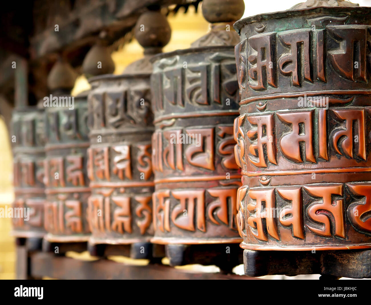 Prayer wheels at swayambhunath monkey temple in Kathmandu, Nepal Stock ...