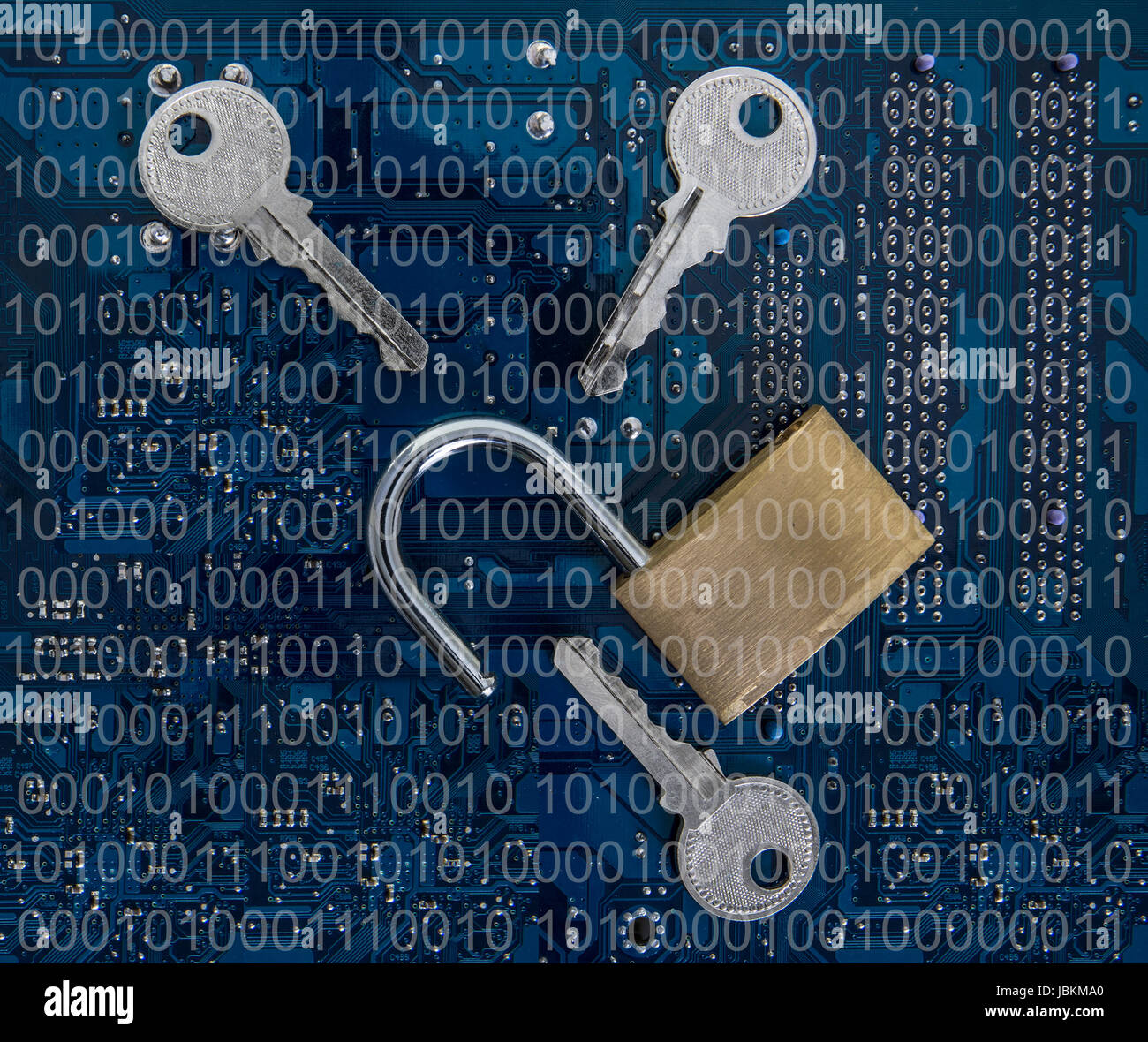 IT Security - security lock on computer circuit board  computer security concept Stock Photo