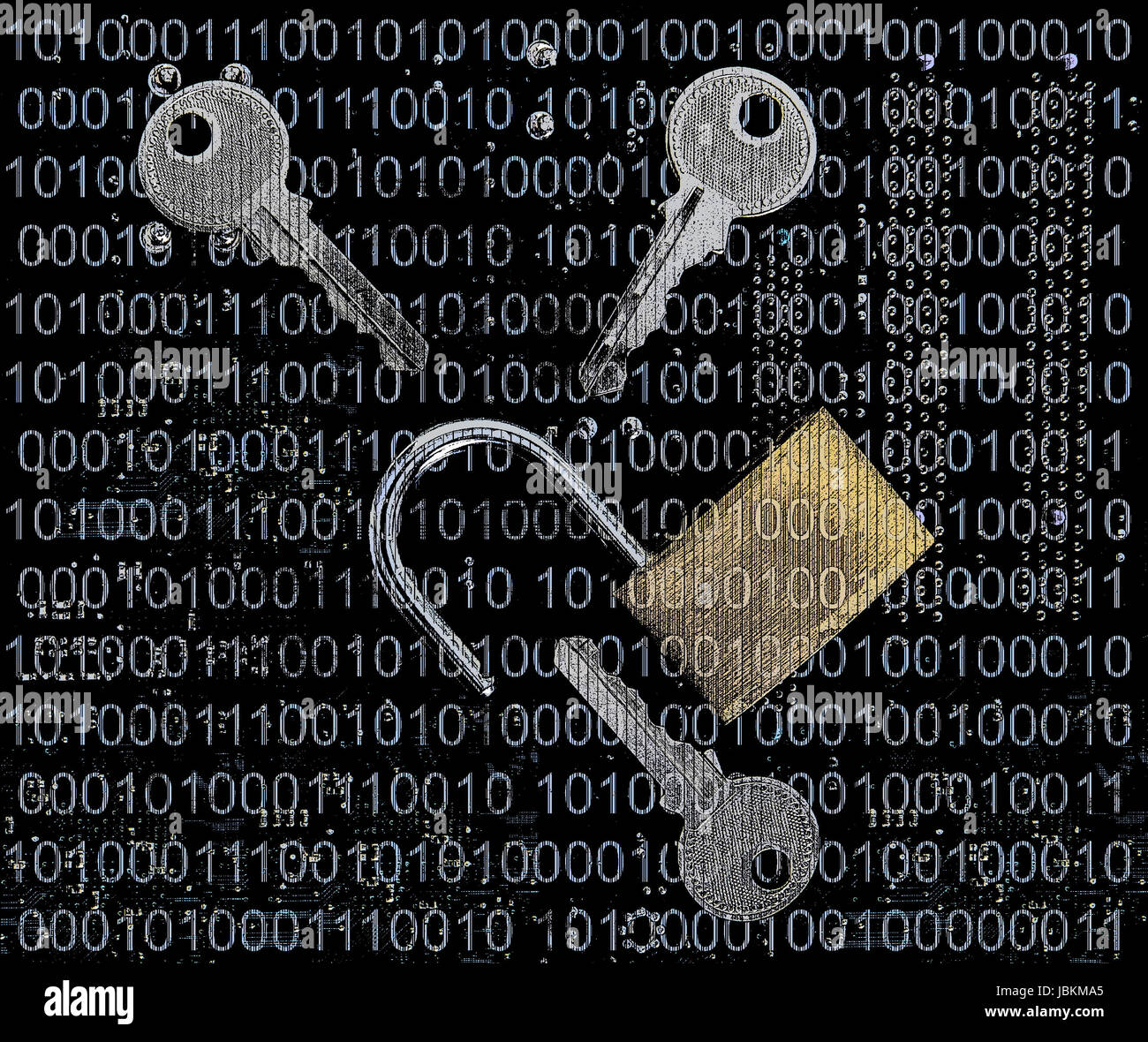 Computer security concept, Padlock and keys on computer circuit board Stock Photo