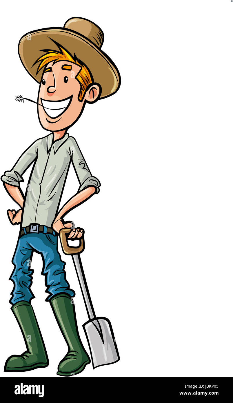 Cartoon Farmer with hat and spade. Isolated Stock Photo - Alamy