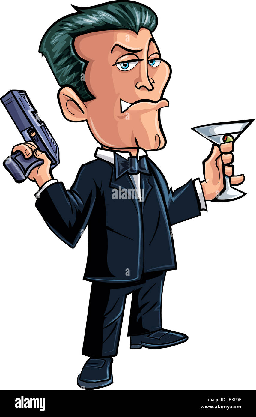 Cartoon spy character with martini. Isolated on white Stock Photo Alamy