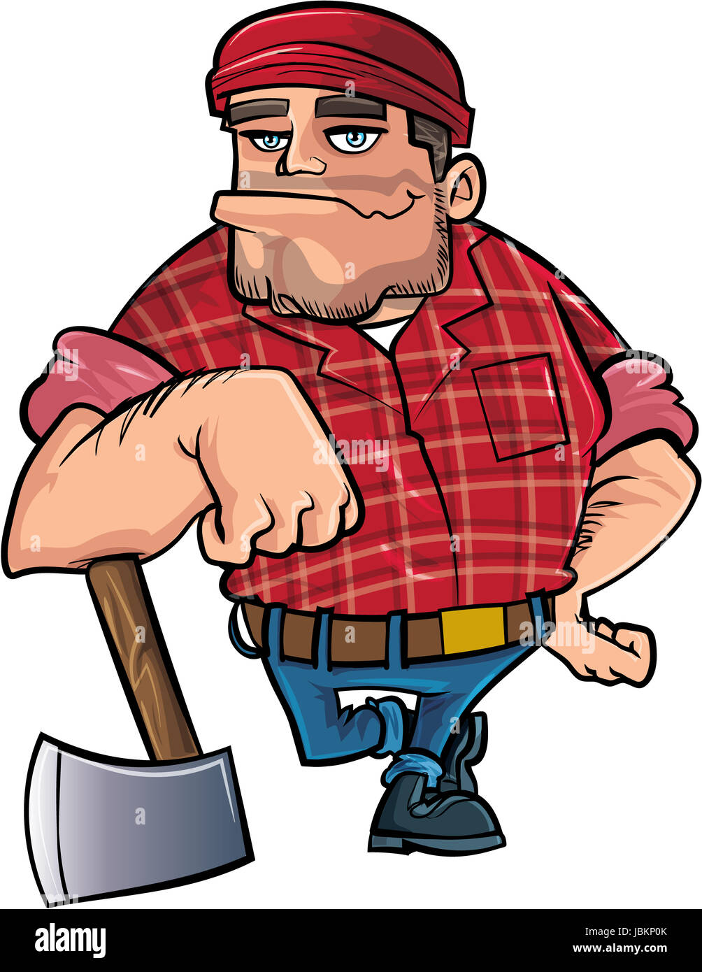 Cartoon lumberjack holding an axe. Isolated on white Stock Photo - Alamy