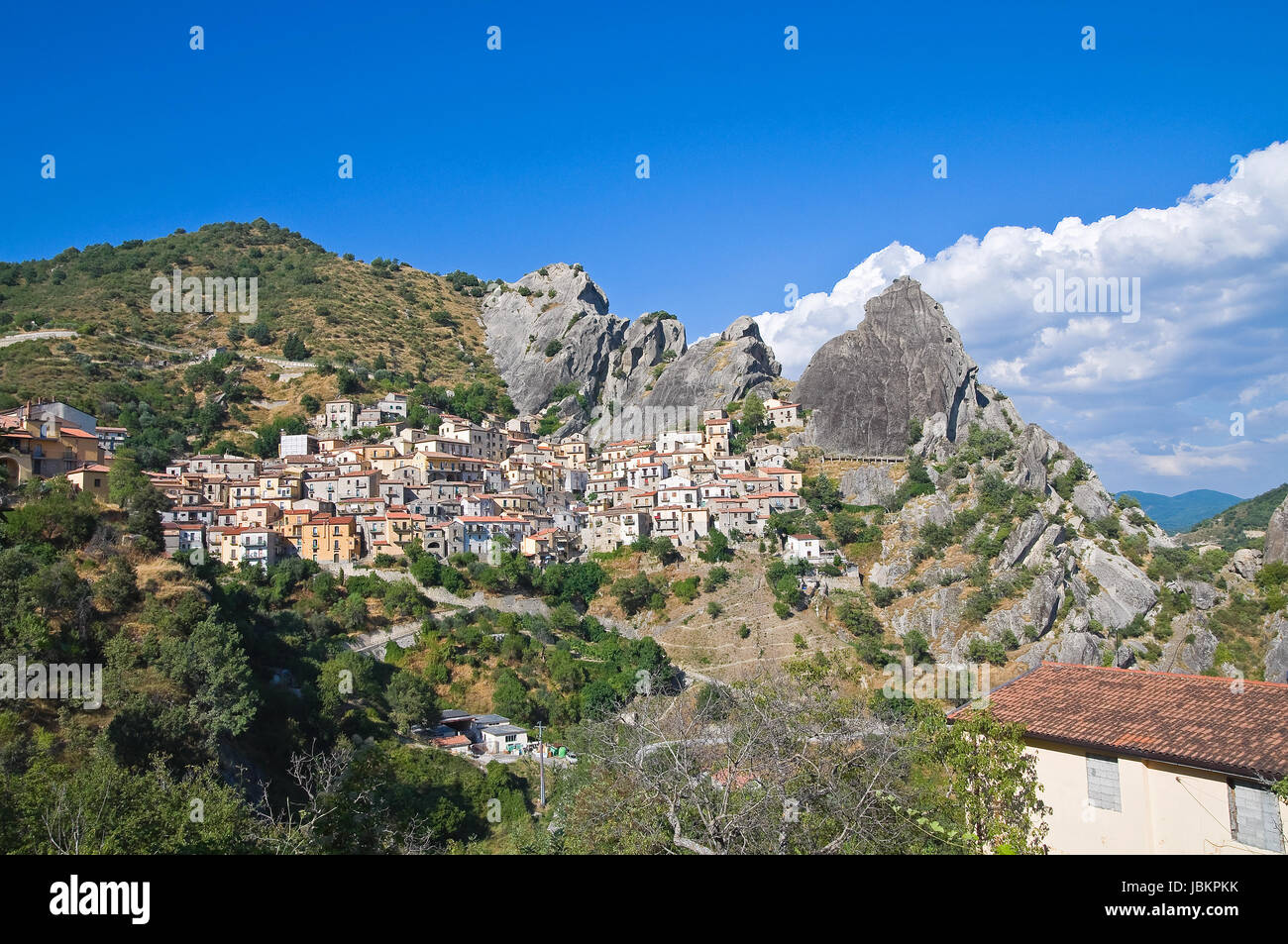 Panoramic view of Castelmezzano. Basilicata. Italy. Stock Photo