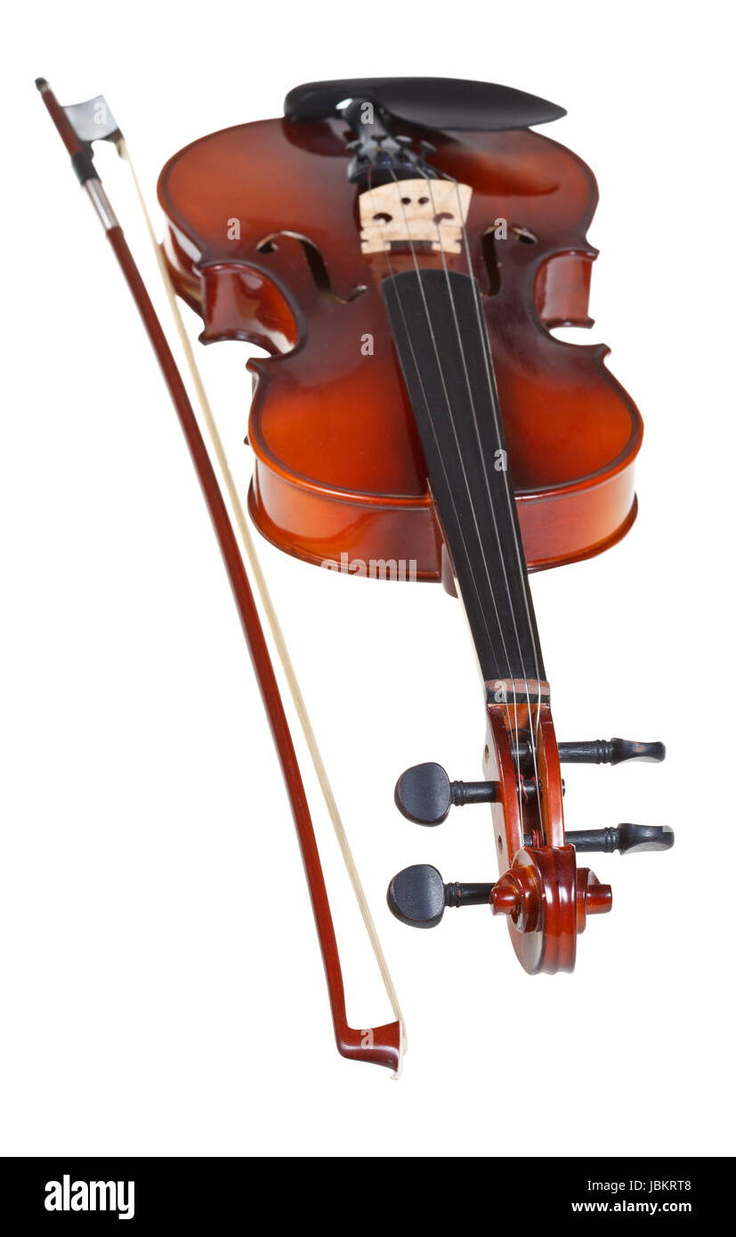 classical modern violin with french bow isolated on white background