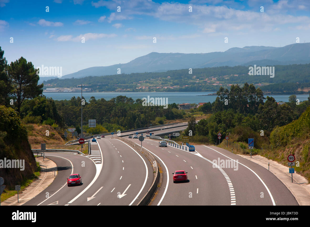 AG-11 Barbanza motorway and Arosa estuary, Rianxo, La Coruna province, Region of Galicia, Spain, Europe Stock Photo