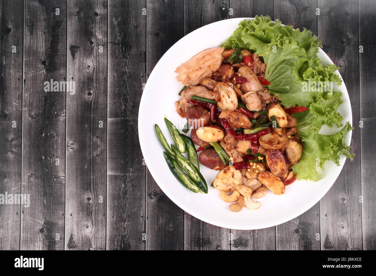 Thai recipe , Spicy fried jackfruit seeds and chicken with roasted