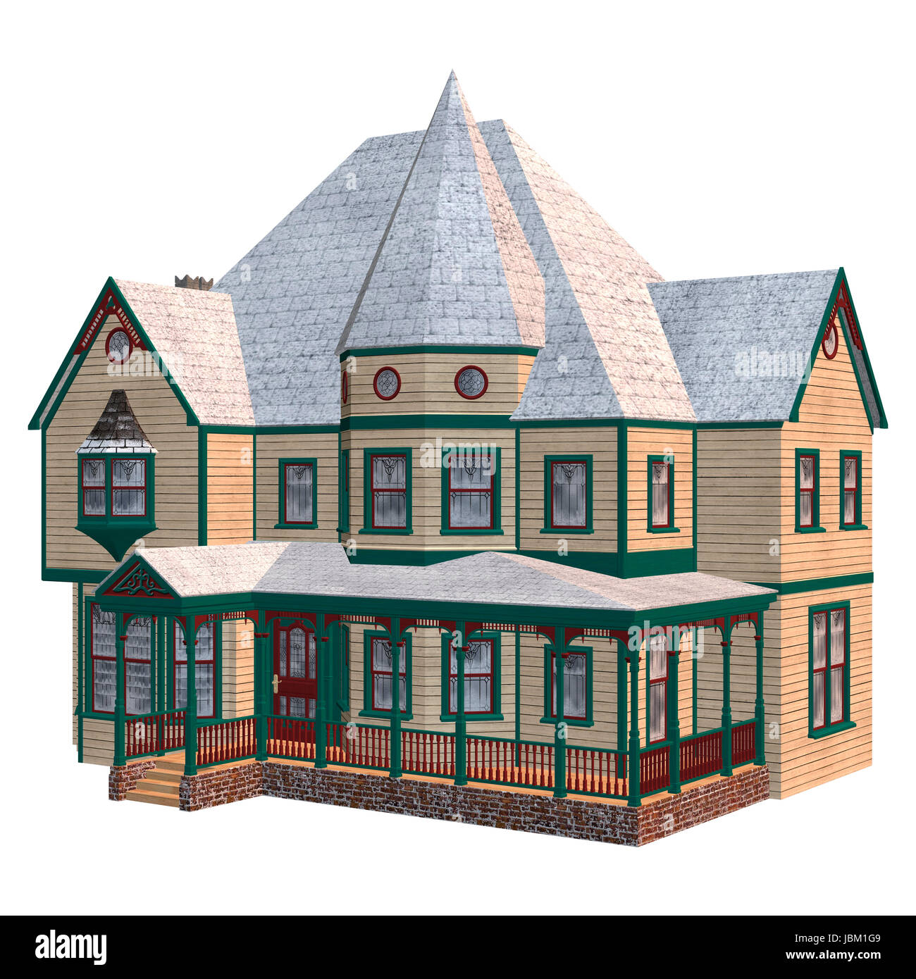 3D digital render of a beautiful Victorian winter house isolated on white background Stock Photo