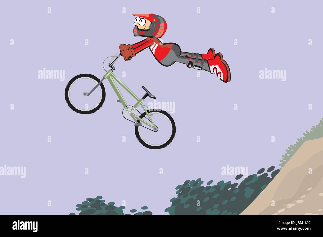 Vector illustration boy jumping bike hires stock photography and