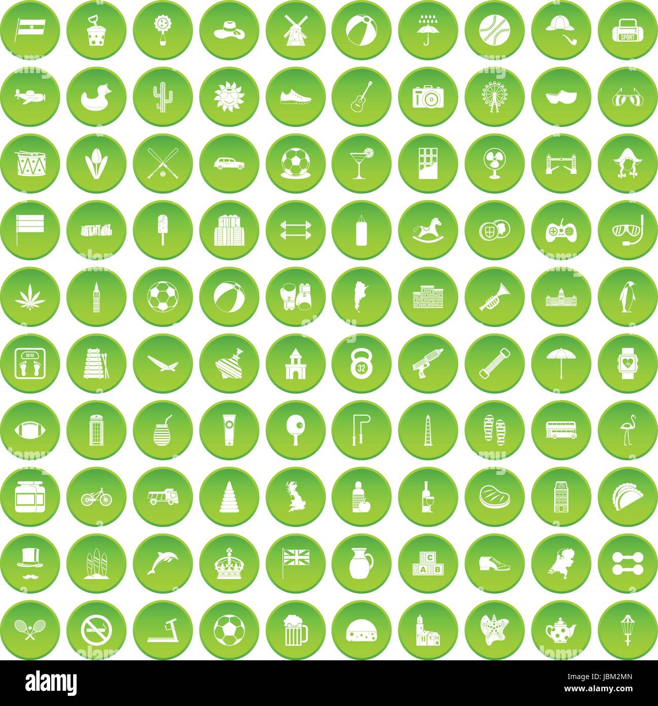 100 ball icons set green circle Stock Vector