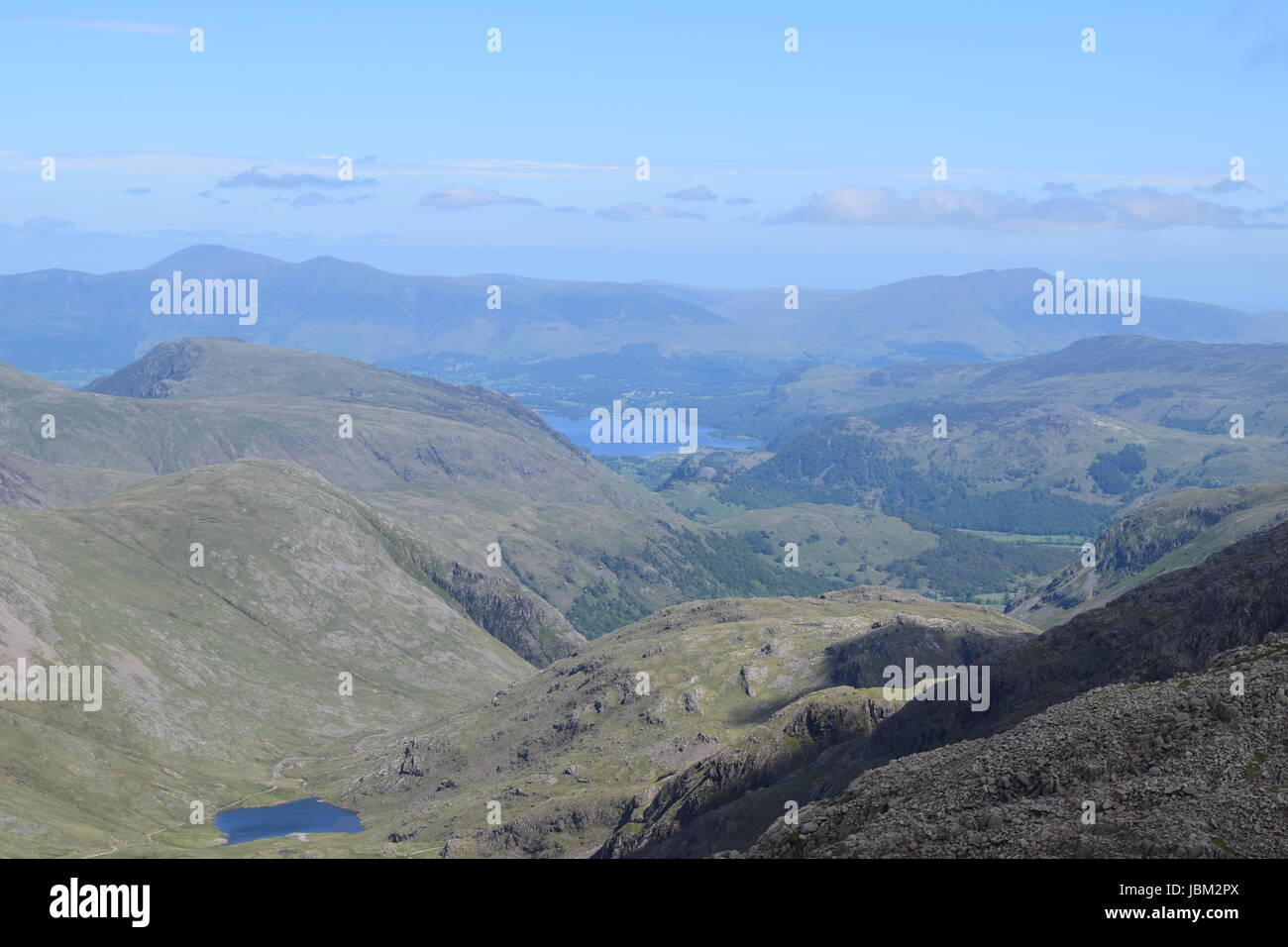 Looking North from Lingmell over Great Gable towards Skiddaw and Blencathra near Keswick Stock Photo