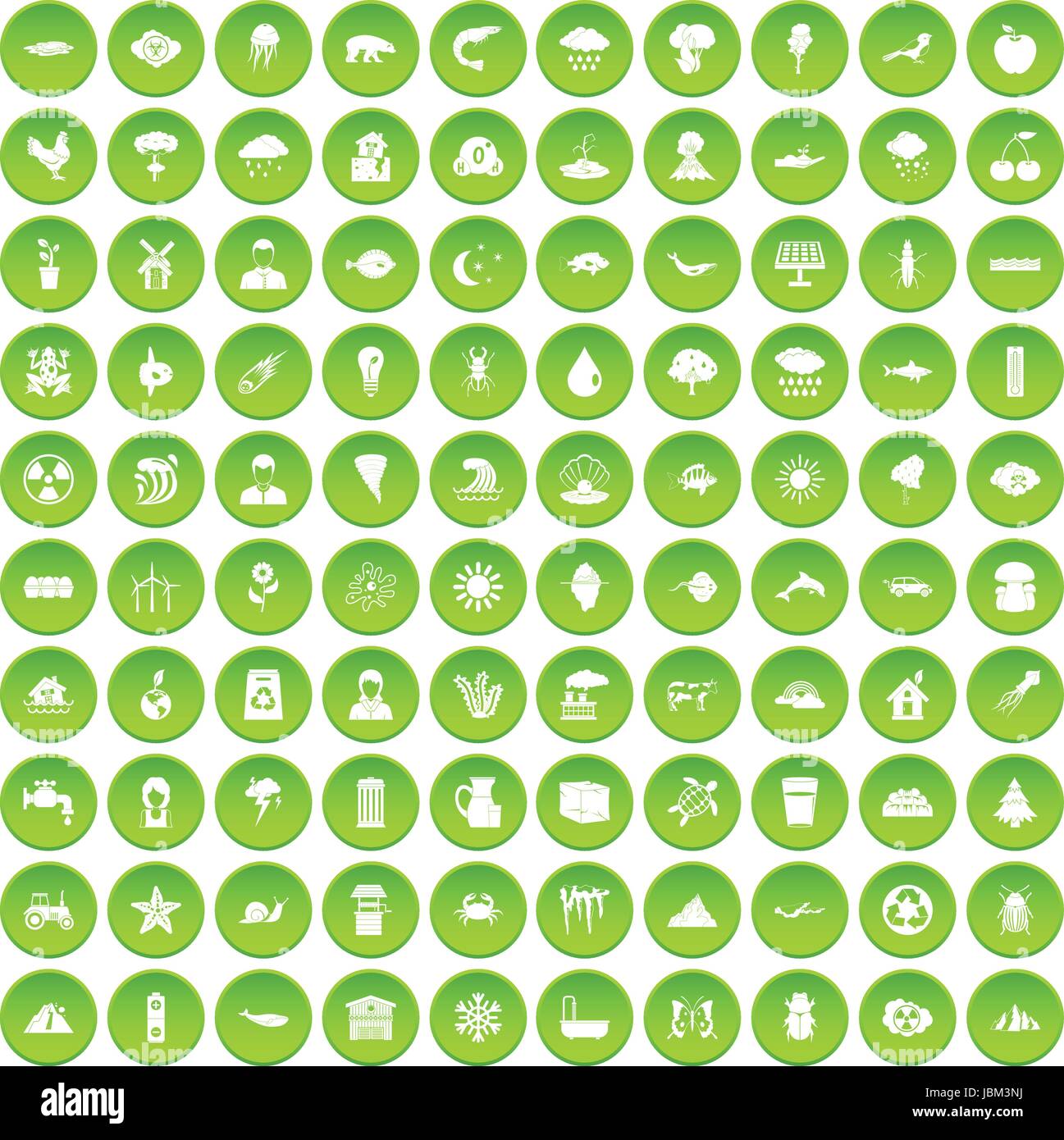 100 earth icons set green circle Stock Vector