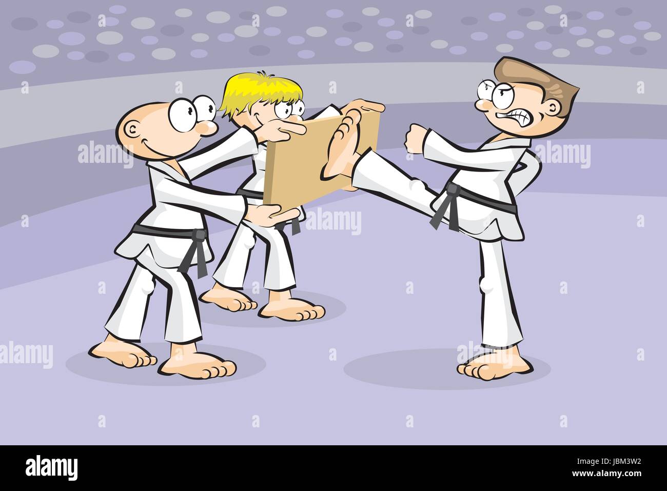Man breaking a wooden board in karate demonstration. Conceptual vector