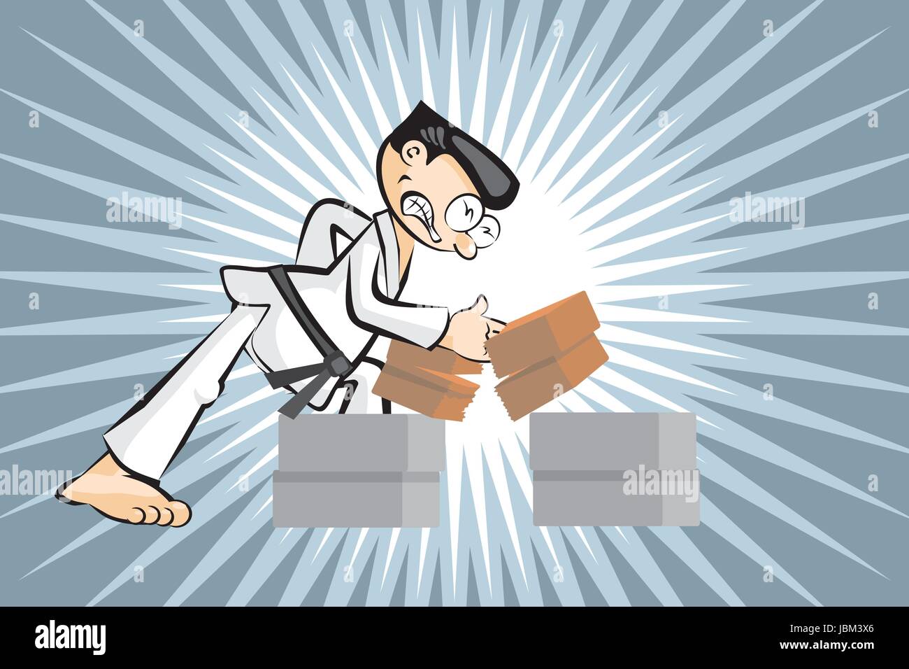 Man breaking bricks with karate punch. Conceptual image vector