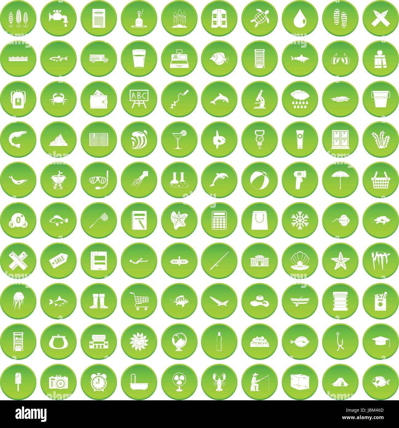 100 fish icons set green circle Stock Vector Image & Art - Alamy