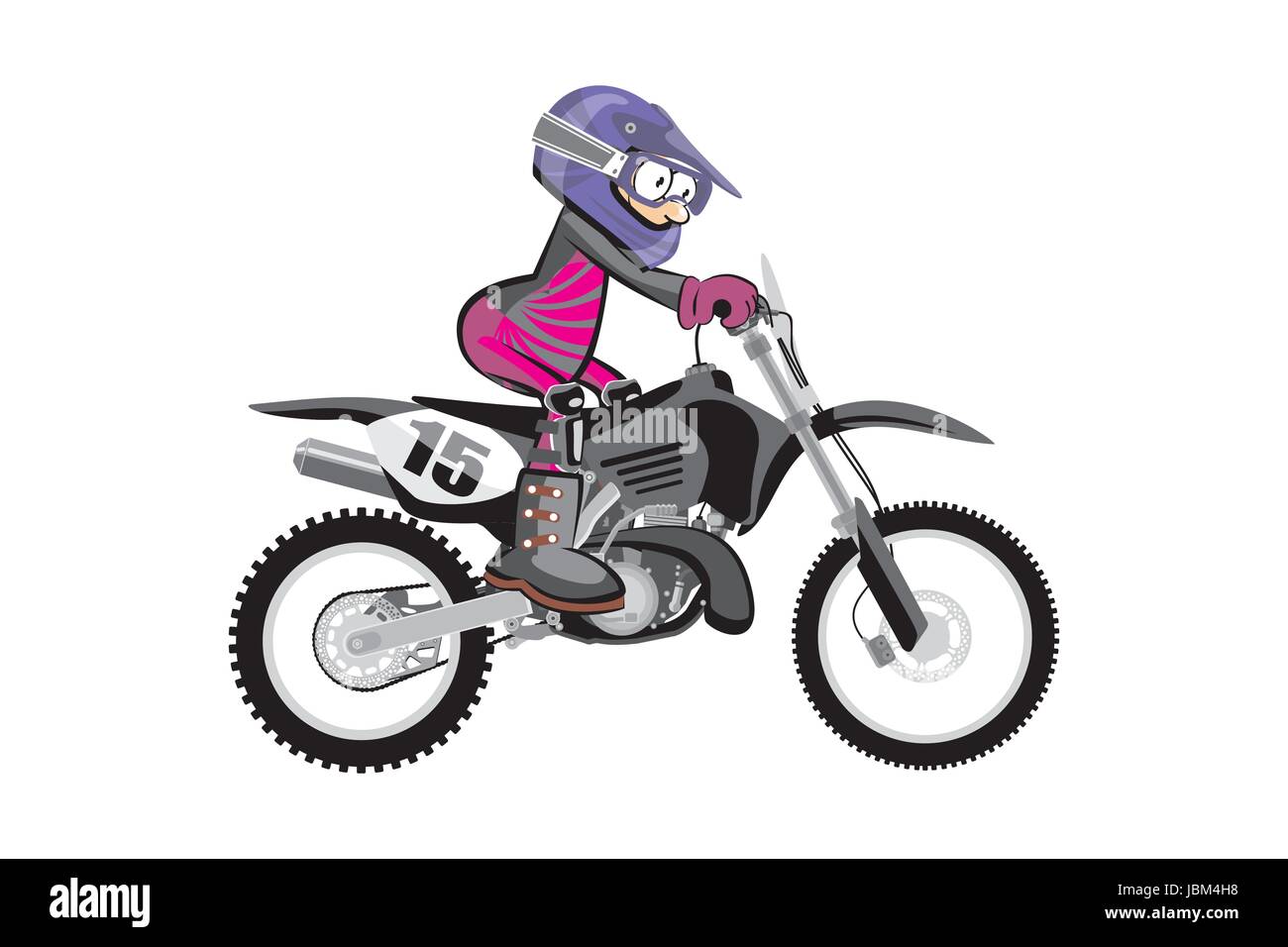Motocross rider isolated over white backgrorund . Cartoon style