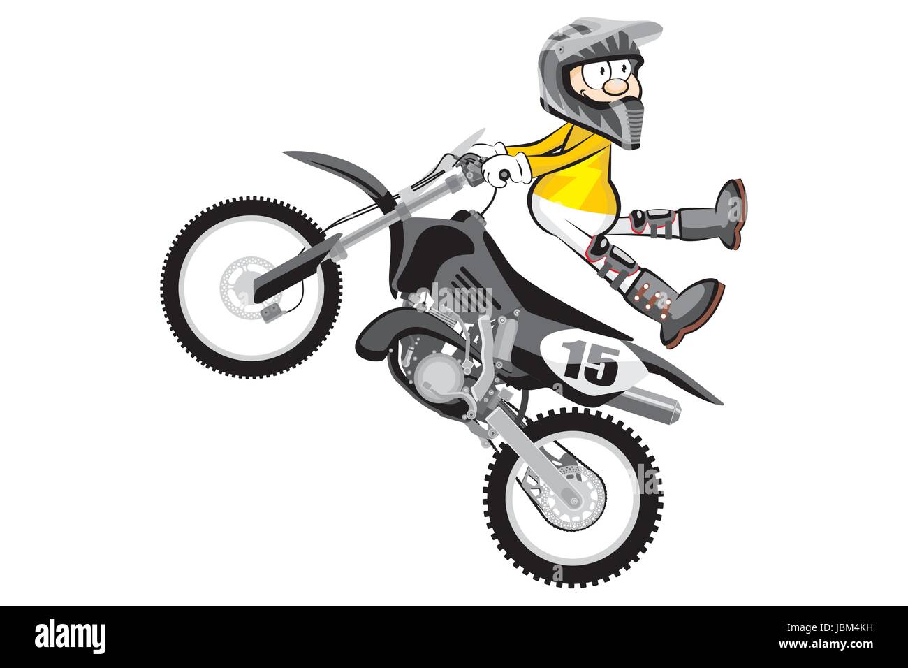 Motocross rider isolated over white backgrorund . Cartoon style