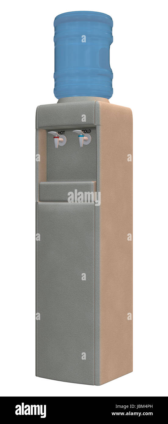 3D digital render of a water cooler with cold and hot water isolated on ...