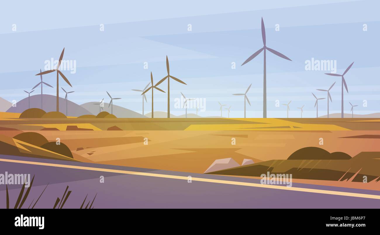 Wind Turbine Energy Renewable Station Nature Background Stock Vector ...