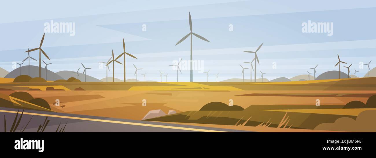 Wind Turbine Energy Renewable Station Nature Background Stock Vector ...