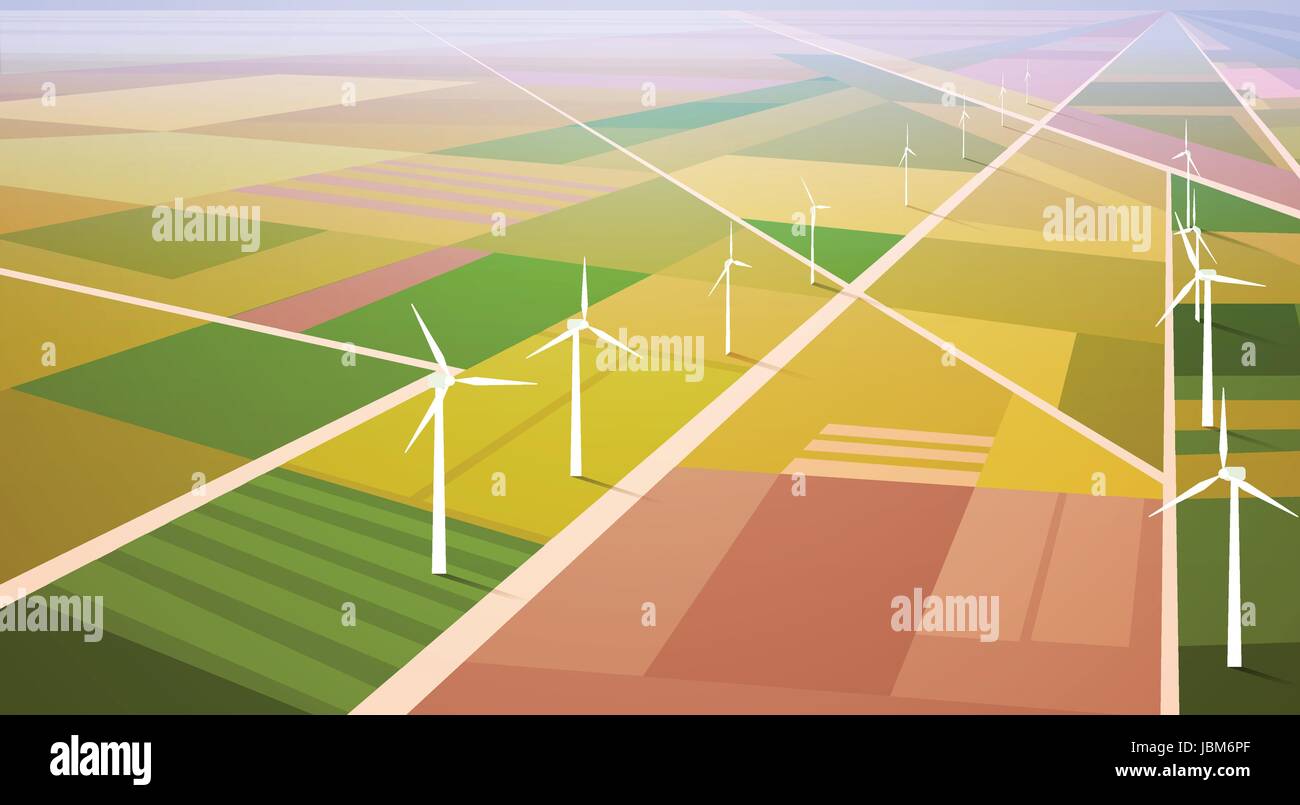 Wind Turbine Energy Renewable Station Field Background Stock Vector ...