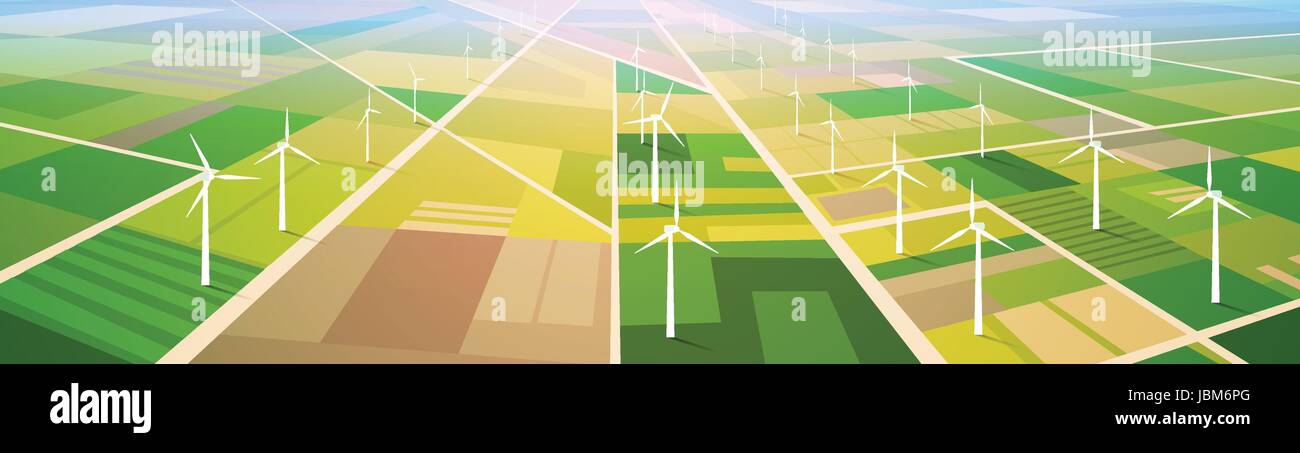 Wind Turbine Energy Renewable Station Field Background Stock Vector ...