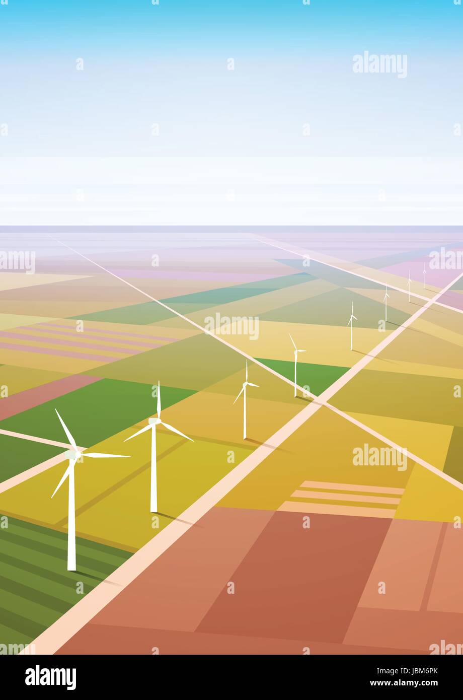 Wind Turbine Energy Renewable Station Field Background Stock Vector ...
