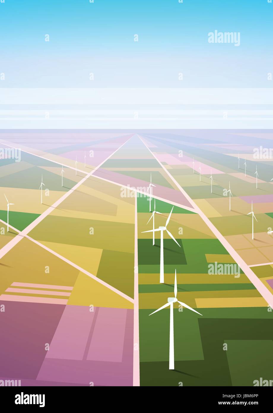 Wind Turbine Energy Renewable Station Field Background Stock Vector ...