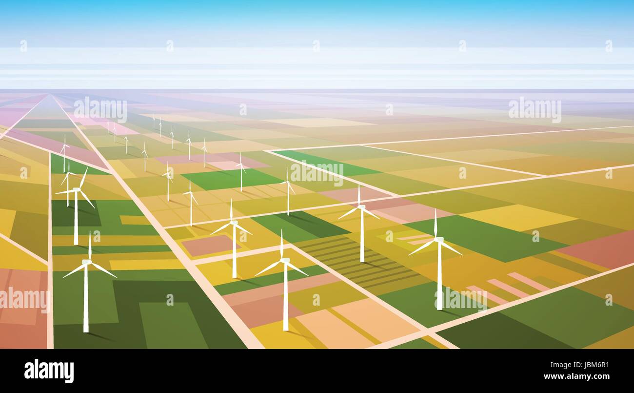 Wind Turbine Energy Renewable Station Field Background Stock Vector ...