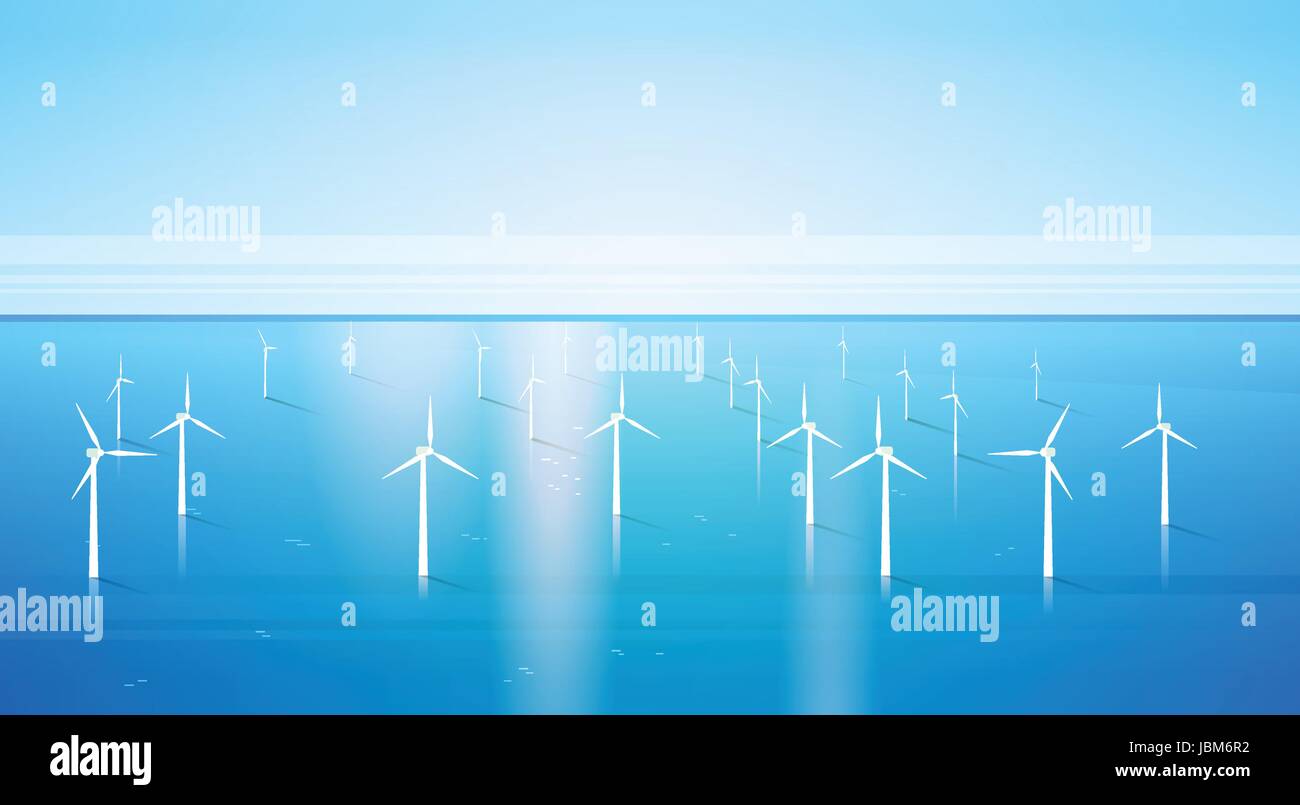 Wind Turbine Energy Renewable Water Station Sea Background Stock Vector ...