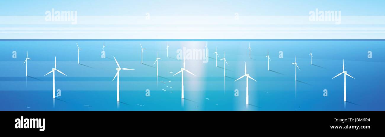 Wind Turbine Energy Renewable Water Station Sea Background Stock Vector ...