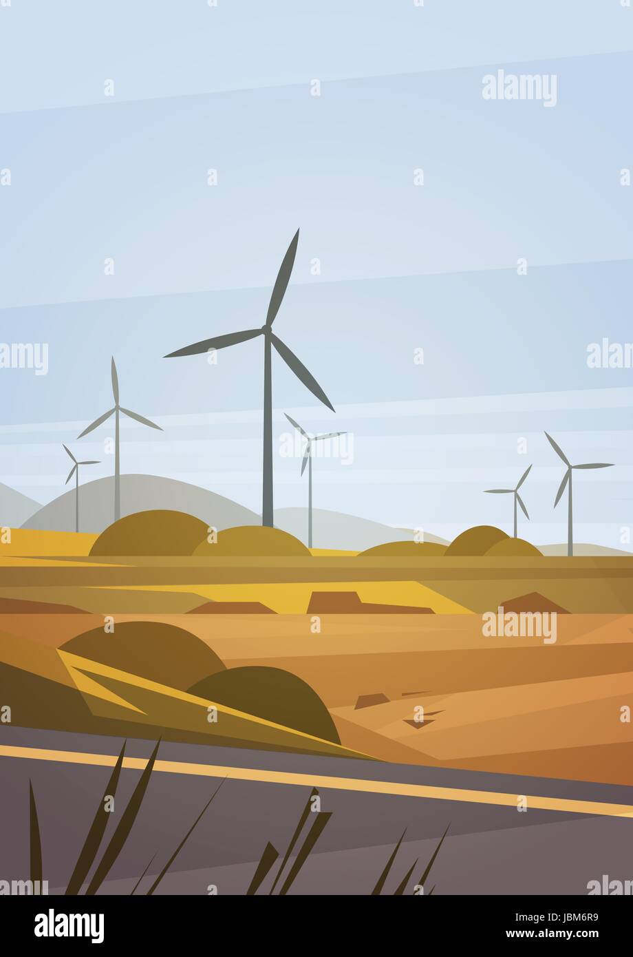 Wind Turbine Energy Renewable Station Nature Background Stock Vector ...