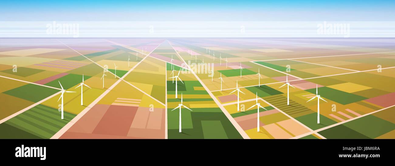 Wind Turbine Energy Renewable Station Field Background Stock Vector ...