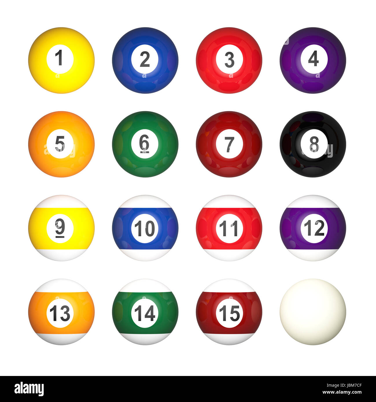 3d image of classic pool balls on white background Stock Photo - Alamy