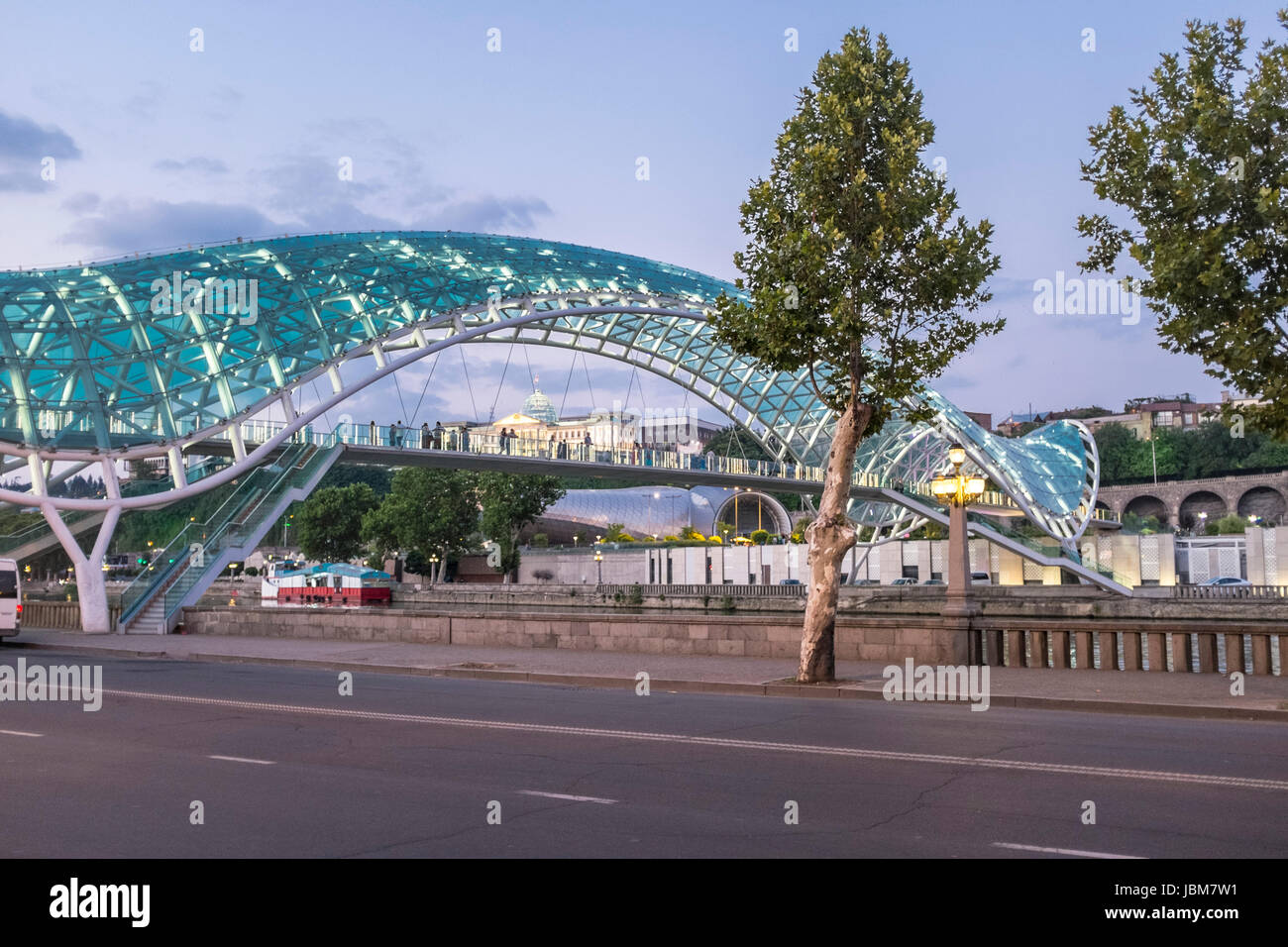 Peace Bridge over Mtkvari River, Tbilisi, Georgia, Eastern Europe Stock Photo